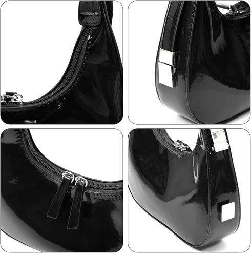 Didida Y2K Moon Bag Women's Crescent Shoulder Bag Retro Handbags Top Handle Patent Leather Cute Small Underarm Bag...