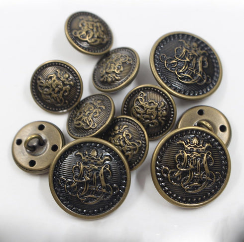11 Pieces Vintage Antique Brass Metal Blazer Button Set - King's Crowned, Vine Crest - for Blazer, Suits, Sport(Bronze 15MM 20MM)...