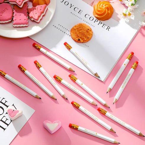 Crtiin 50 Pcs Wedding Pencils for Bridal Shower Half Pencils with Eraser Game Pencils Mini Golf Pencils 4 Inch Short Pocket Pre Sharpened Pencil f...