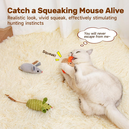 Potaroma Cat Toys 3Pcs Squeak Mice, Interactive Catnip Silvervine Animals Toys for Indoor Kittens, Dental Matatabi Cat Nip Chirping Toy, Cat Chew ...