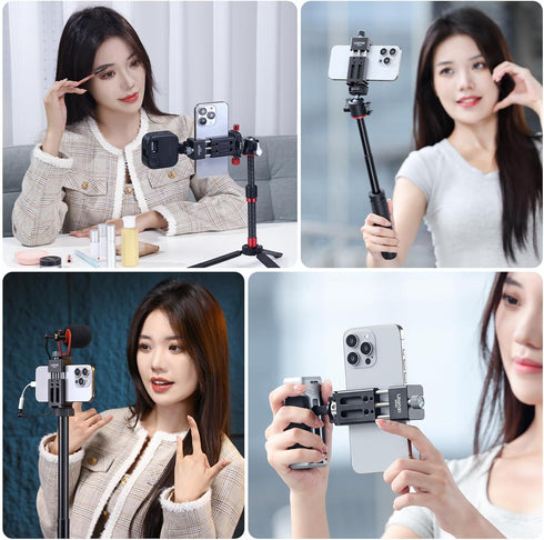 ULANZI MA33 Metal Phone Tripod Mount w Arca Port&2 Cold Shoes, Adjustable Smartphone Tripod Adapter Clamp Cell Phone Stand Holder Suitable for iPh...