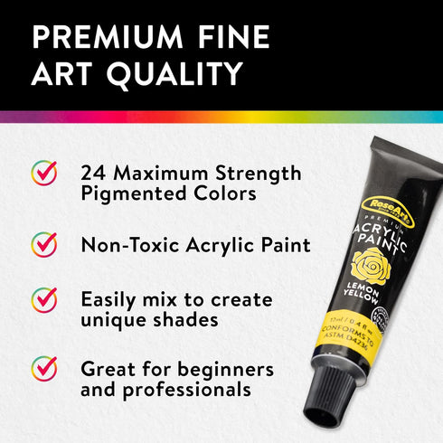 RoseArt Premium Paint Set – 24 Count Acrylic Paints for Canvas, Wood, Ceramic and Fabrics – Craft Painting Supplies for Casual to Professional Art...