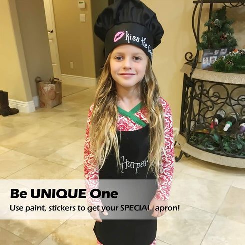 Novelty Place Kid's Apron with Chef Hat Set (3 Set) - Skin-friendly Children’s Bib with Pocket - Cooking, Baking, Painting, Training Wear - Kid's ...
