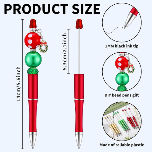 Whaline 24Pcs Red Green Gold Beadable Pen 3 Colors Bead Ballpoint Pen Gel Ink Pen Retractable Writing Pens Beaded Crafting Pens with Extra Refills...