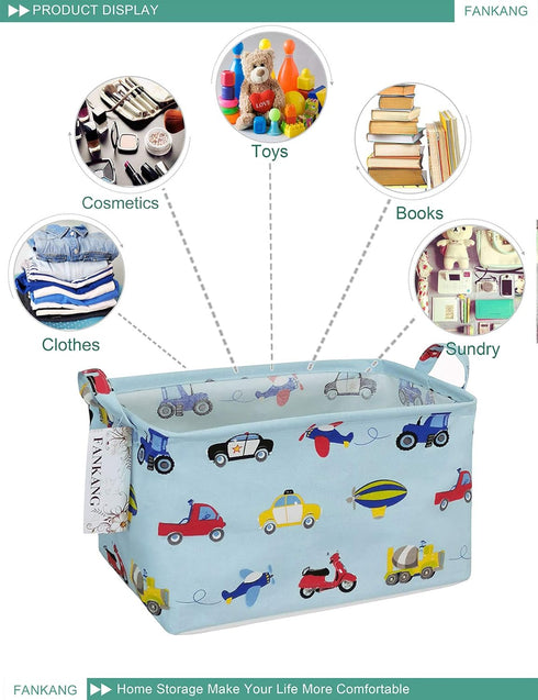 FANKANG Storage Basket,Nursery Hamper Canvas Laundry Basket Foldable with Waterproof PE Coating Storage, Office, Bedroom, Clothes,Toys (Rec-Car)...