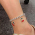 Tennis Ankle Bracelet Gold Rhinestone Chain Tennis Anklet Dainty Crystal Cherry Ankle Chain Boho Diamond Fruit Pendant Anklet Beach Wedding Foot J...