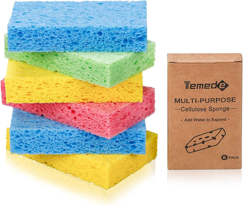 Cellulose Sponges,Heavy Duty Scrub Sponges,Non-Scratch Kitchen Sponges for Dish,Colorful Compressed Dish Scrubber Sponge for Household,Cookware,Ba...