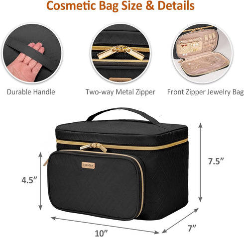 Travel Cosmetic Organizer Bag - Large Makeup Case with Jewelry Storage, Waterproof Toiletry Box for Cosmetics, Brushes, and Tools, Black...