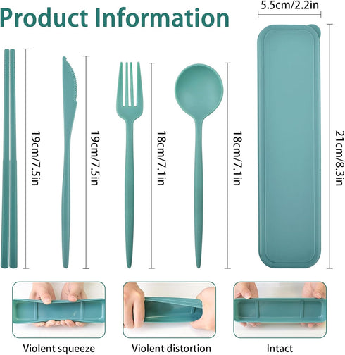 Reusable Utensils Set with Case, 4 Sets Portable Knives Spoons and Forks Chopsticks Travel Cutlery Set for Lunch Box Accessories, Plastic Camping ...
