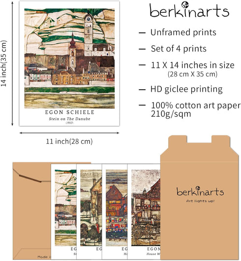 Berkin Arts Wall Art Unframed Prints Giclee Art Paper Set of 4, 11x14 inch Landscape Artwork, Bedroom Decoration Brown Abstract Antique Illustrati...