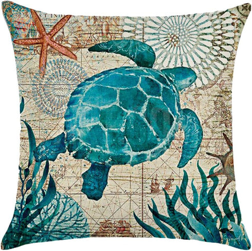 ULOVE LOVE YOURSELF Sea Turtle Throw Pillow Case Mediterranean Style Sea Theme Decorative Square Cotton Linen Cushion Cover for 18 X 18 Inch Pillo...