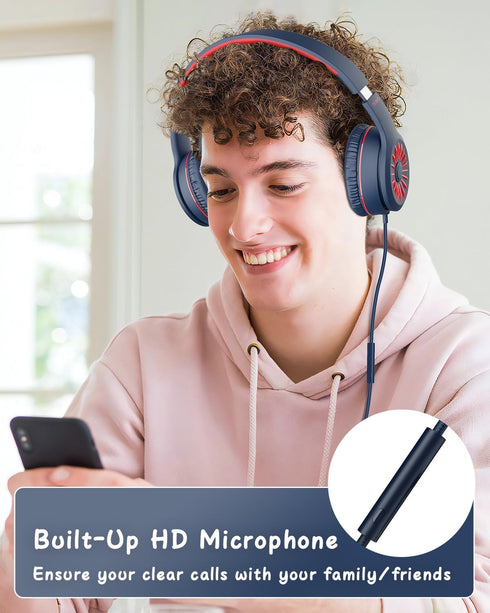 Wired Headphones with Microphone, K16 On-Ear Headphones for Kids with 3.5MM Jack, Foldable Stereo Bass Headphones for Teens School Amazon Kindle, ...