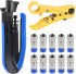 Coaxial Compression Tool Coax Cable Crimper Kit Adjustable RG6 RG59 RG11 75-5 75-7 Coaxial Cable Stripper with 10pcs F Compression Connectors Blue...
