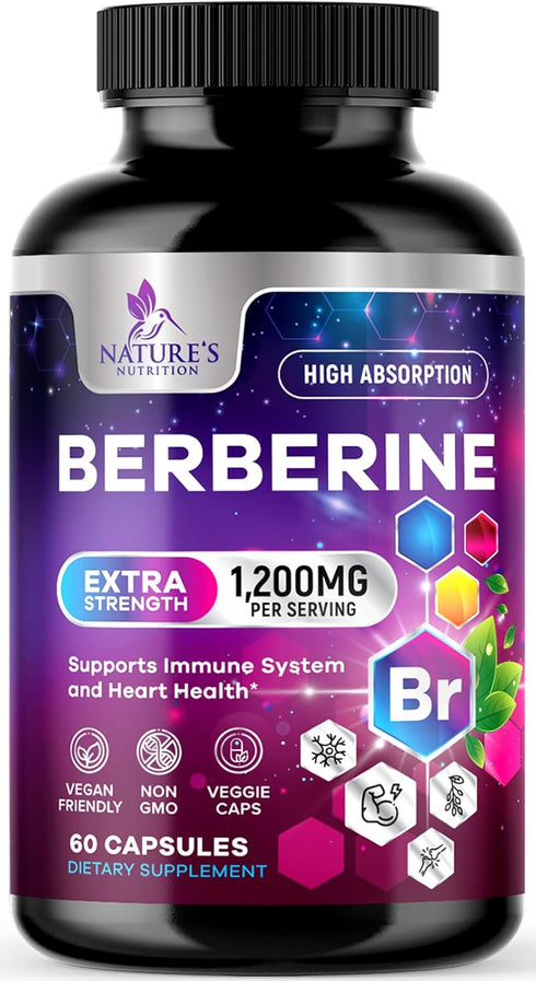 Berberine Supplement 1200mg, High Absorption Berberine Supplements Heart Health & Immune Support Berberine Supplement - Berberine HCL Supplement P...