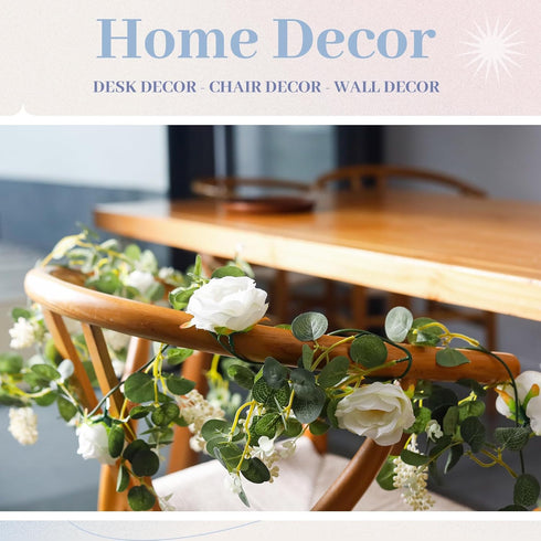 Der Rose 2Pcs Artificial Eucalyptus Flower Garland with Fake Rose Flower Vine Seeded Eucalyptus Leaves Greenery Garland for Wedding Table Runner B...
