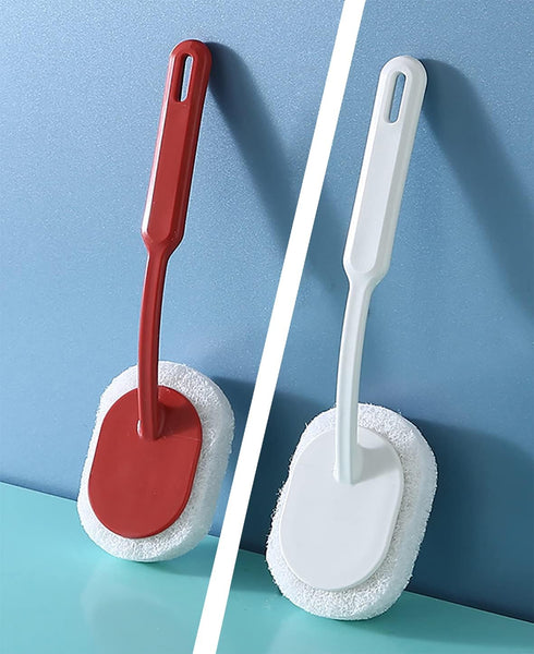 Sponge Wipe with Handle, 2 in 1 Brush Bathroom Wall Cleaning Brush, Bathtub Sponge Brush, Floor Tile Brush, Kitchen Brush,Bathtub Scrubber...