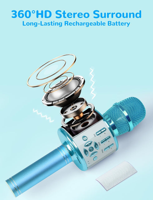 Amazmic Kids Karaoke Microphone Machine Toys for Girls Bluetooth Microphone with LED Light, Birthday Gift for Girls Boys 3 4 5 6 7 8 9 10 11 12 Ye...