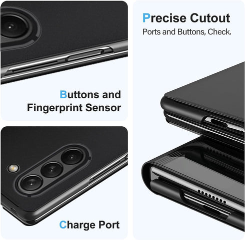 Cases for Samsung Galaxy Z Fold 4 5G Leather Case Clear View Makeup Mirror Flip Cover, Galaxy Z Fold 4 5G Phone Case with Kickstand Shockproof Pro...