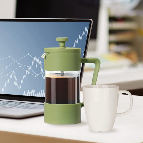 Oggi French Press Coffee Maker (12oz)- Borosilicate Glass, Coffee Press, Single Cup French Press, 3 cup Capacity, Olive...