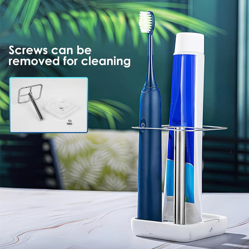 Electric Toothbrush Holder for Bathrooms Countertop, 3 Slots Tooth brushing and Toothpaste Holder, Stainless Steel Toothbrush Holder, Plastic Toot...