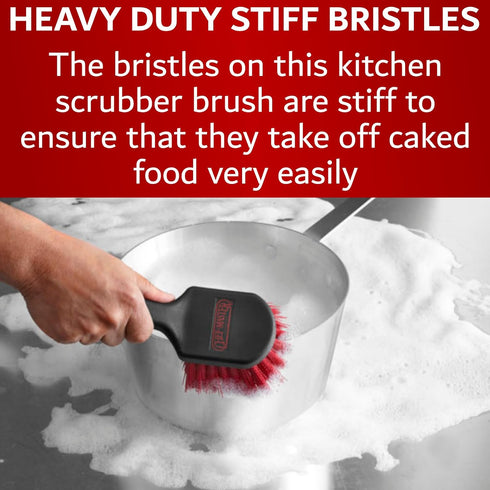 8" Pot & Dish Cleaning Brush by FryOilSaver Co., Dish Scrubber w/Stiff Bristle Brush for Kitchen Cleaning Tough Stain, Dishes, Pot, Pan, Sink, Sto...