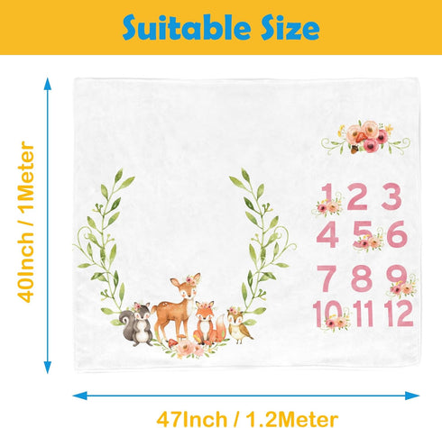 Woodland Animals Baby Stuff, Baby Month Blanket for Newborn Photo Taken - Baby Age Blanket with 2 Frame B34-1...
