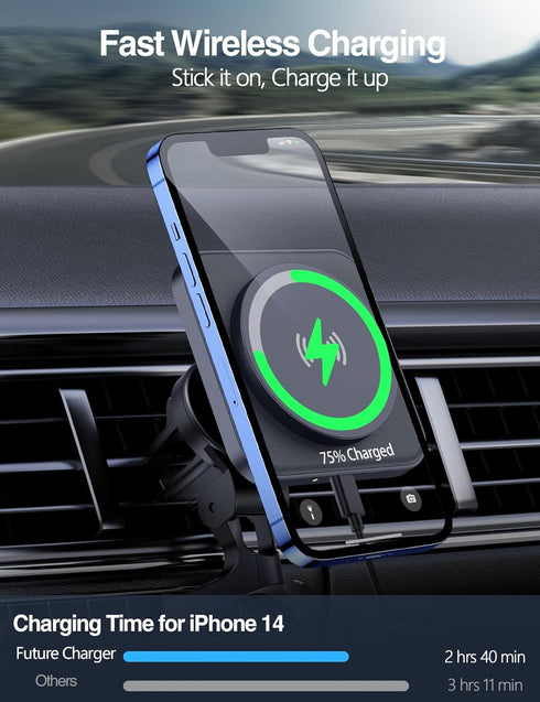 for MagSafe Car Mount Charger - 15W Wireless Magnetic Car Charger Holder for iPhone 15/14/13/12 Series, Air Vent, Stable, Strong Magnets, Vegan Le...