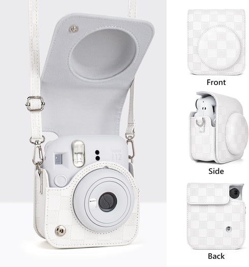 Camera Case Compatible with Fujifilm Instax Mini 12 Instant Camera, Checkerboard Style Camera Carry Bag for Polaroid Instax Mini 12 with Strap - W...