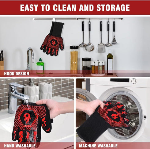 HAMITOR BBQ Grill Gloves Heat Resistant: 1472? High Temp Resistance Fireproof Glove for Grilling Smoking Barbecue - Washable Long Oven Mitts Extre...