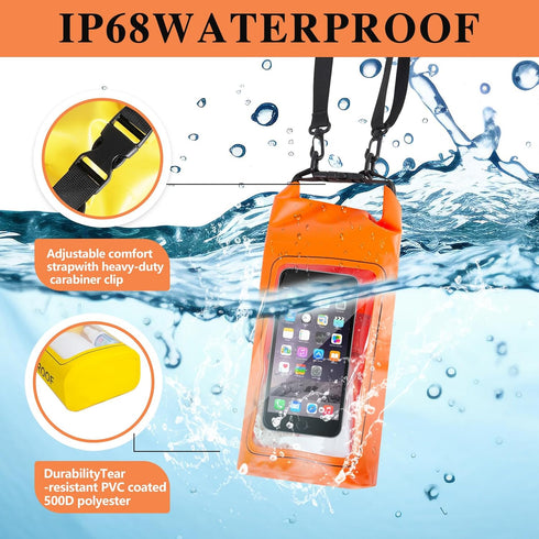 IP68 Waterproof Dry Bag, 2L - Roll Top Waterproof Pool Bag?dry bags for kayaking waterproof-w/Phone Pouch,Large Waterproof Phone Pouch,Boating & K...