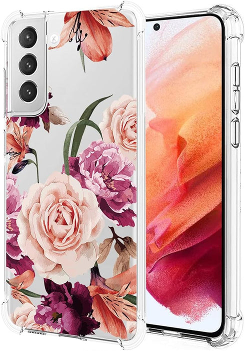 Case for Galaxy S21 FE 5G, Samsung S21 FE 5G Case for Girls Women, Clear Floral Soft Flexible TPU Slim Phone Protective Case Cover for Samsung Gal...