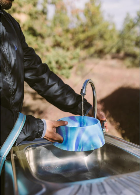 Silipint: Aqua-Fur Silicone Dog Bowl: Hippie Hops -18oz Colapsible/Foldable, Lightweight, Feed & Water Dish, Pet Travel...