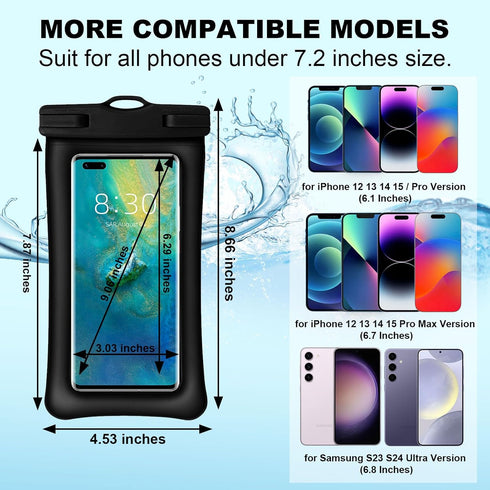 2 Pack-IPX8 Waterproof Phone Pouch with Lanyard, Universal Cell Phone Floatable Case Compatible with iPhone 15 14 13 12 Pro/Pro Max, 11 Pro/SE/Xs ...