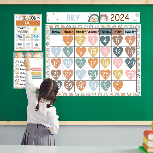 Boho Rainbow Classroom Calendar Set Bulletin Board Sets for Teachers Boho Classroom Calendar Decorations with Seasons Festival Weather Days of the...