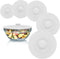 Silicone Bowl Lids White, Set of 5 Reusable Suction Seal Covers for Bowls, Pots, Cups. Food Safe. Natural grip, interlocking handles for easy use ...