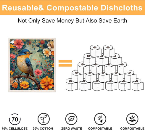 6 Pack Swedish Dishcloths for Kitchen - Reusable Dish Towels Paper Towels Cloths Washable,Absorbent Cellulose Cleaning Sponge Cloth Wipes Quick Dr...