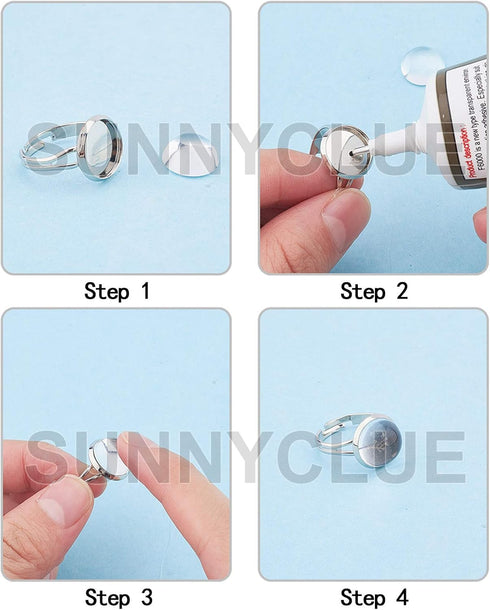 SUNNYCLUE 30Pcs 12mm Adjustable Cabochon Ring Settings with 30Pcs Round Glass Dome Cabochons Blank Finger Rings for DIY Ring Making Jewelry Making...