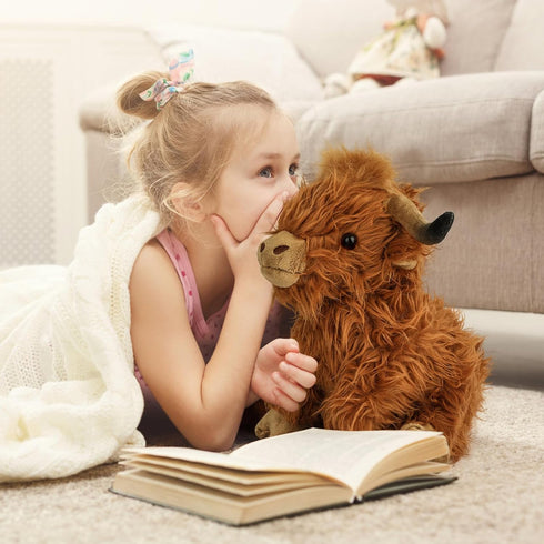 10.5 inches Highland Cows Stuffed Animals, Cute Fluffy Cow Plush Figure Toys Realistic Highland Cattle Plush Decor for Kids Baby Girls Boys...