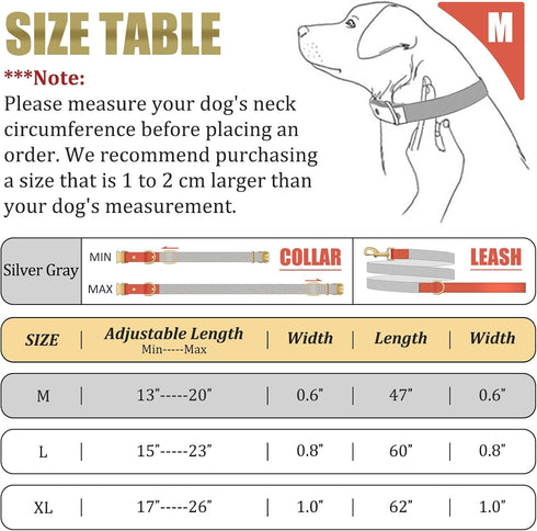 QRDA Dog Collar and Leash Set Silver Gray Adjustable Durable Nylon Pet Collars with Leashes Tactical Dog Leash Breakaway Dog Collar for Small/Medi...