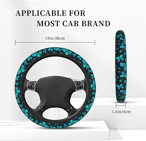 Butterfly Turquoise Green Steering Wheel Cover for Women Men Girls Car Accessories Decor Anti-Slip Neoprene Auto Steering Wheel Covers Protector U...