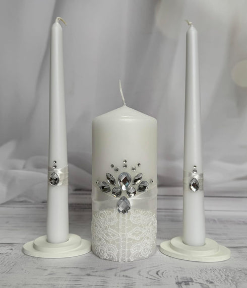 Unity Candle Set for Wedding Ceremony & Reception – 6” Pillar & Two 10” Taper Candles – Long Burning Unity Candles for Marriage Ritual – Handmade ...