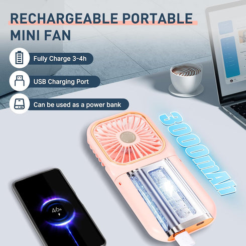 FADACHY Portable Handheld Fan Outdoor Power Bank Mini Fan 3000mAh USB Phone Holder, Handheld Pink Lovely Rechargeable...