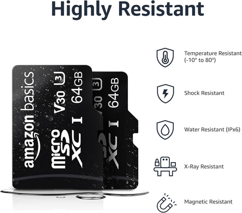Amazon Basics Micro SDXC Memory Card with Full Size Adapter, A2, U3, Read Speed up to 100 MB/s, 64 GB (2pack), Black...