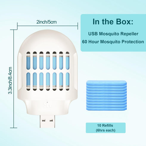 Mosquito Repeller,USB Powered Mosquito Repellent Outdoor Indoor, Included 10 Pcs Refill, DEET-Free, Highly Effective for Home, Bedroom, Office,Cam...