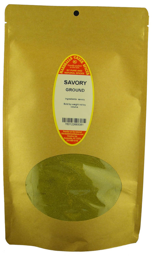 Marshalls Creek Spices SAVORY GROUND 10 ounce XL ECO Friendly Kraft Stand-up Pouch. Premium Quailty...