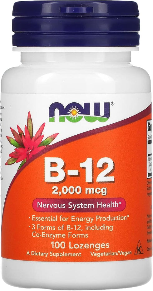 NOW Supplements, B-12 2,000 mcg, Energy Production*, Nervous System Health*, 100 Lozenges...