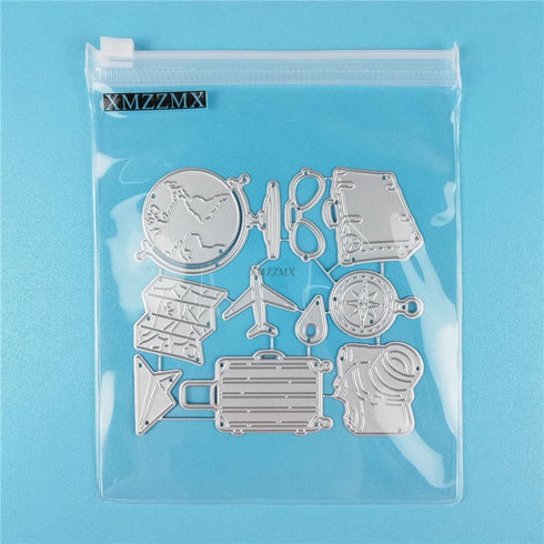 Globe Suitcase Camera Travel Die Cuts for Card Making, Paper Embossing Metal Cutting Dies Kit Templates, Storage Pockets Supplies, Photo Frame Alb...