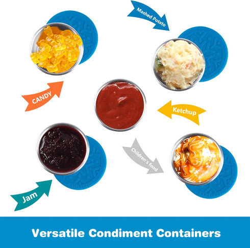 LALASTAR Stainless Steel Condiment Containers with Lids, Leakproof and Reusable Lunch Bento Box Sauce Container, 4x1.6oz, Blue...
