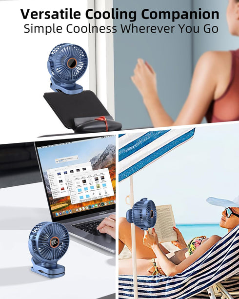 3.5" Rechargeable Clip On Fan, Small Portable Clip Fan With Strong Clamp Grip, 360° Rotation, 3-Speed & LED Display, Quiet Operating Desk Fan Idea...
