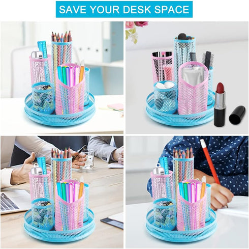 Rotating Pen Holder, Spinning Pencil Holder Desk Organizers, 5 Removable Tube Mesh Pen Pot Storage Caddy Stationery Sorter for Office School Suppl...